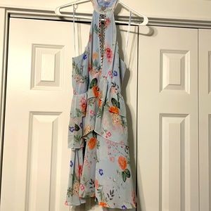 EXPRESS Lt Blue/Floral Midi Summer Dress. Sz4